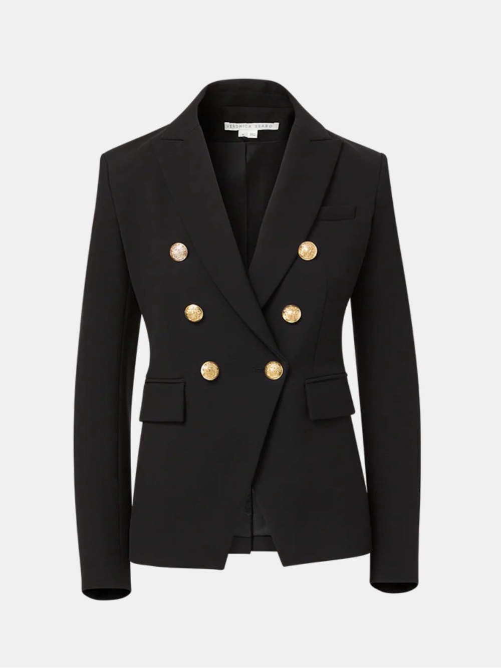 Veronica Beard Miller Dickey Black Double-Breasted Blazer with Gold Buttons
